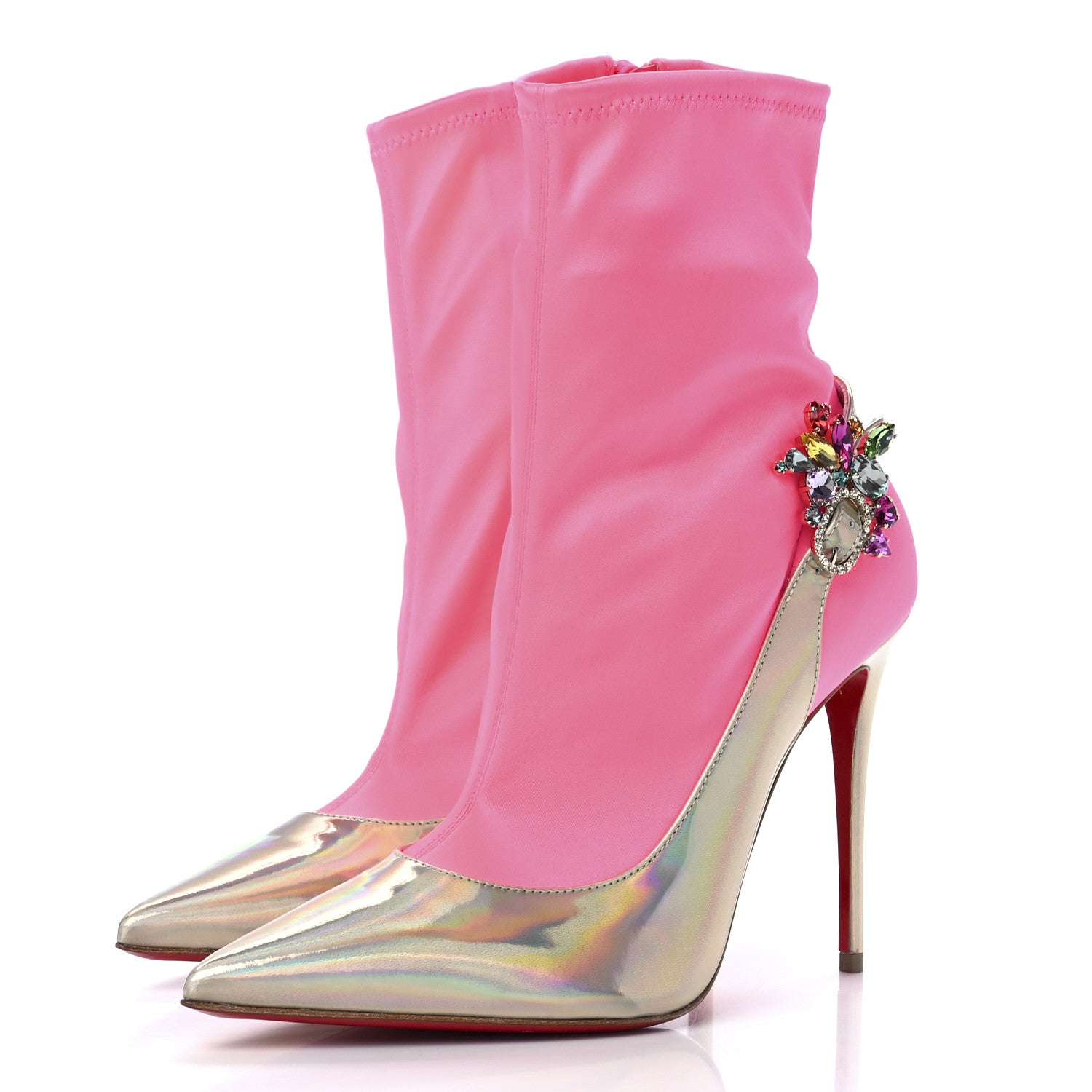 Christian Louboutin Iridescent Patent Crystal Jessie Joli Ankle Boot 38 Rose Fluorescent 3 of 9