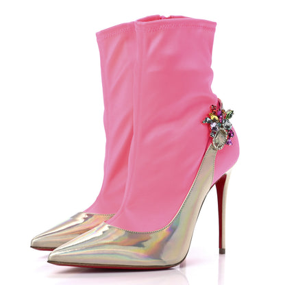 Christian Louboutin Iridescent Patent Crystal Jessie Joli Ankle Boot 38 Rose Fluorescent 3 of 9