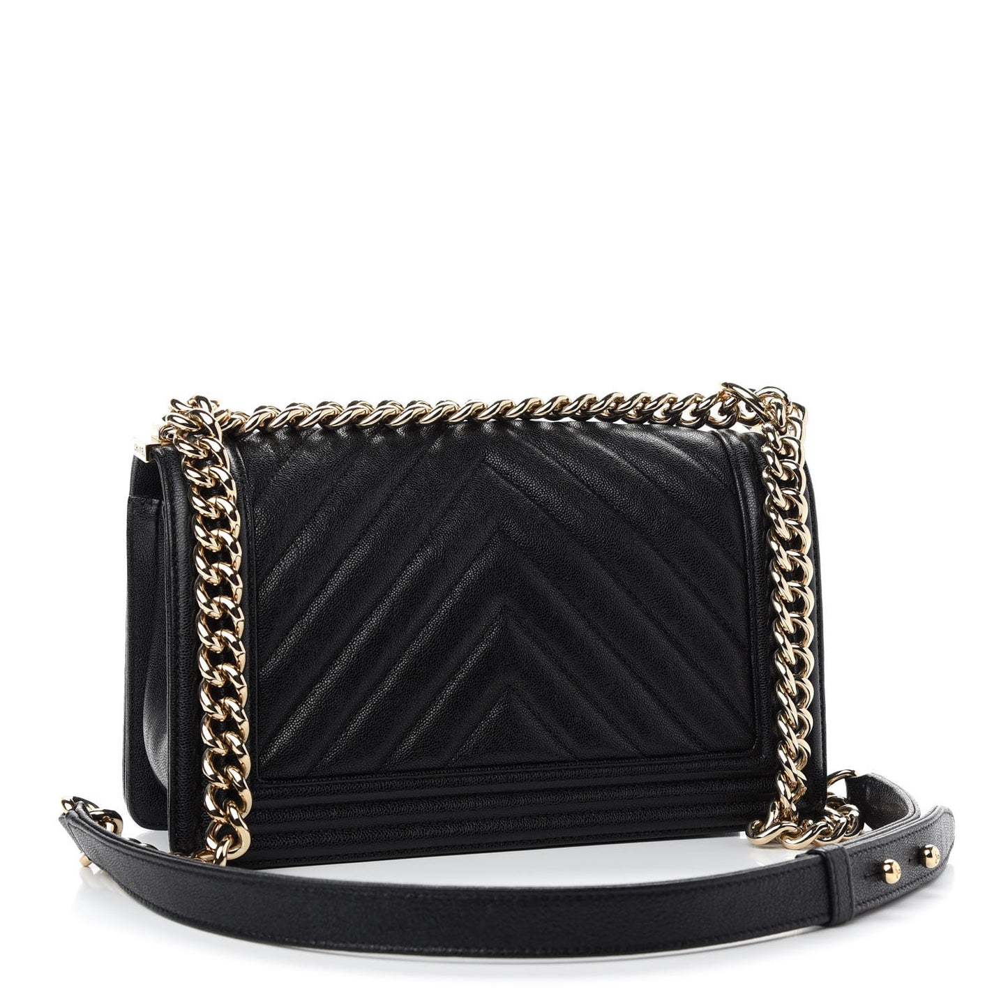 Caviar Chevron Quilted Medium Boy Flap Black