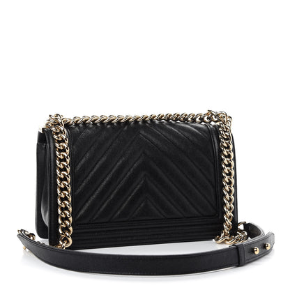 Chanel Caviar Chevron Quilted Medium Boy Flap Black 3 of 9