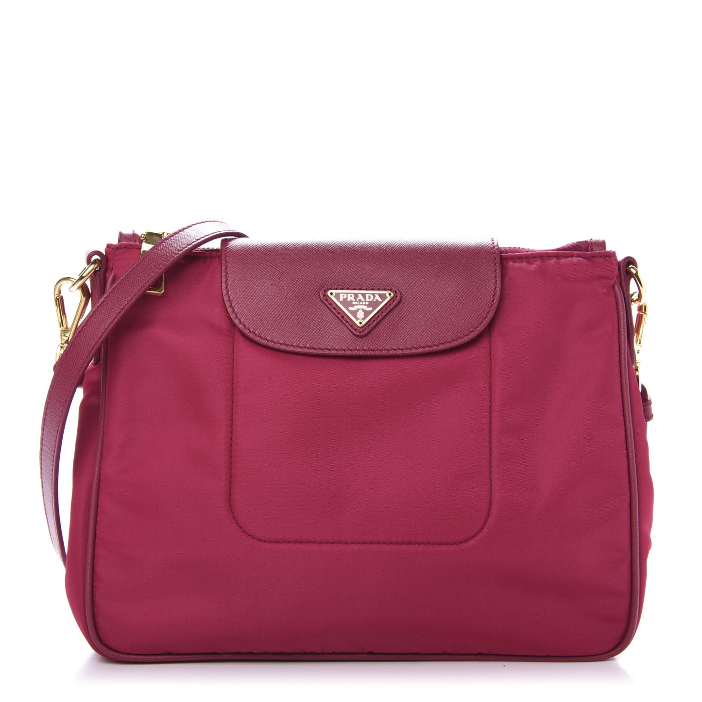 Nylon Vela Saffiano Flat Flap Messenger Bag Fuxia