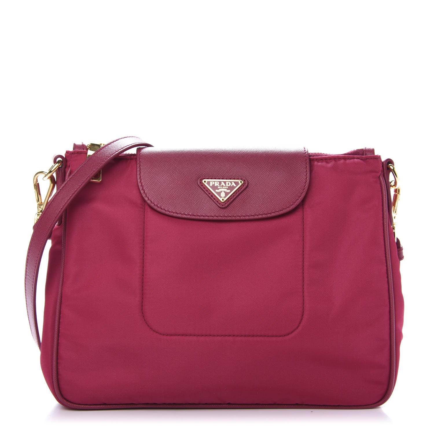 Prada Nylon Vela Saffiano Flat Flap Messenger Bag Fuxia 1 of 10