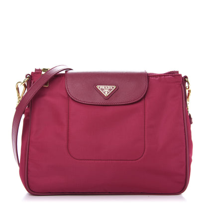 Prada Nylon Vela Saffiano Flat Flap Messenger Bag Fuxia 1 of 10