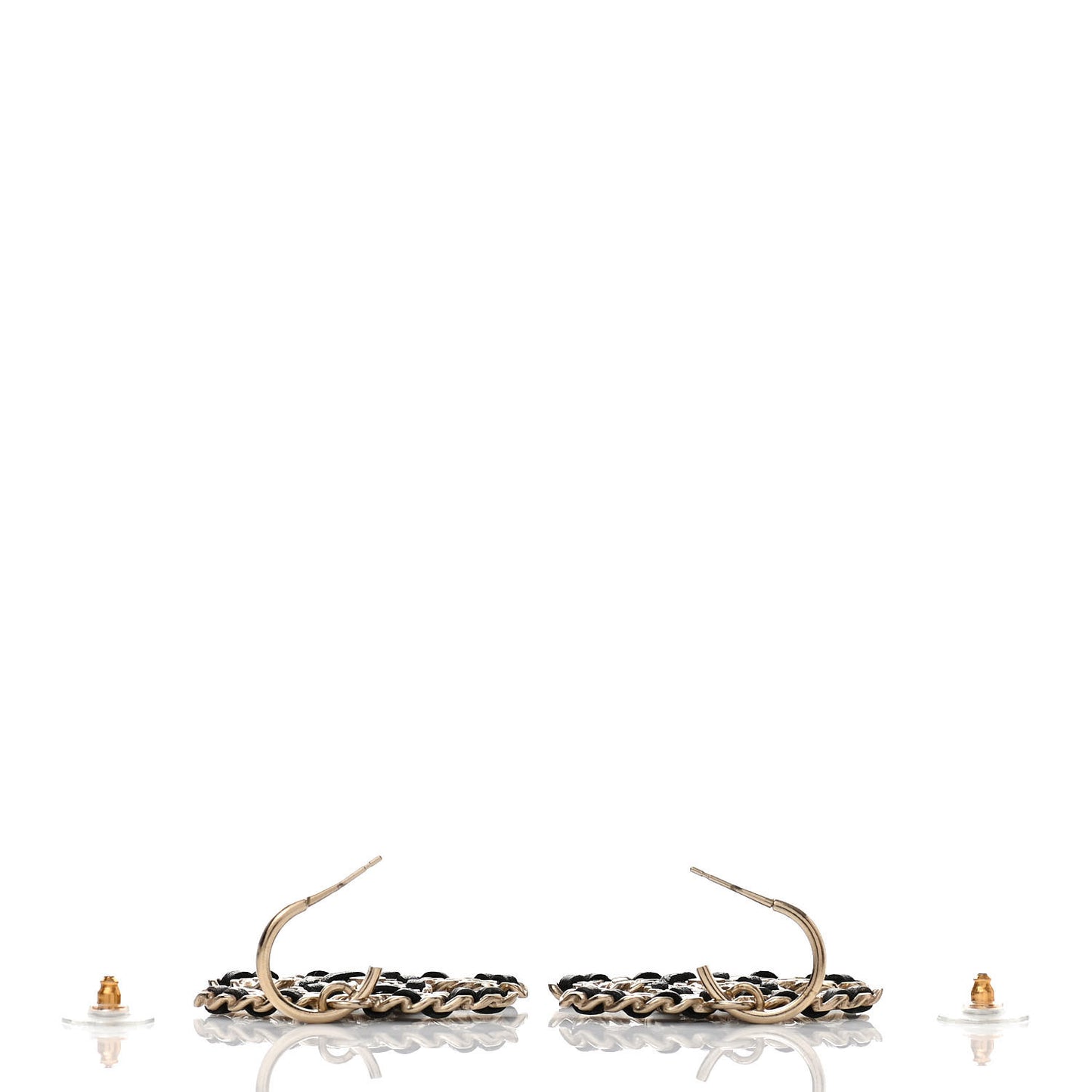 Crystal Lambskin Chain CC Vintage Allure Stud Earrings Black Gold