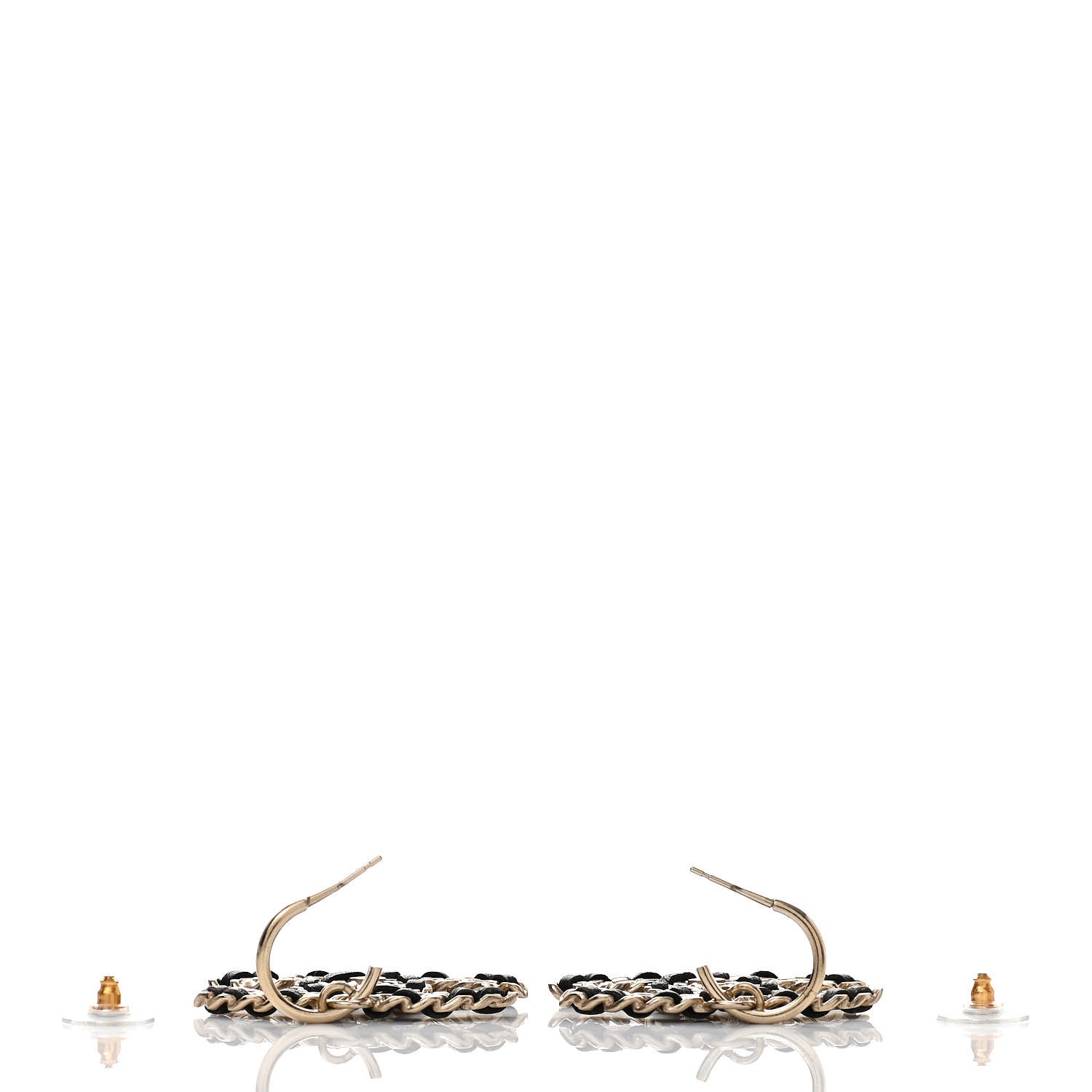 Chanel Crystal Lambskin Chain CC Vintage Allure Stud Earrings Black Gold 3 of 5