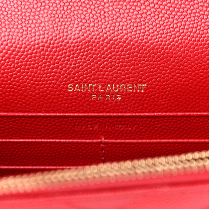 Saint Laurent Grain De Poudre Matelasse Chevron Monogram Envelope Chain Wallet New Red 6 of 11