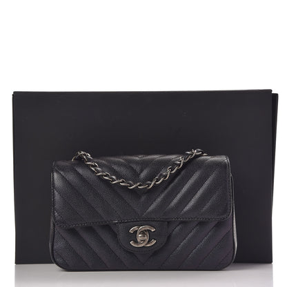 Chanel Iridescent Caviar Chevron Quilted Mini Rectangular Flap Black 14 of 14