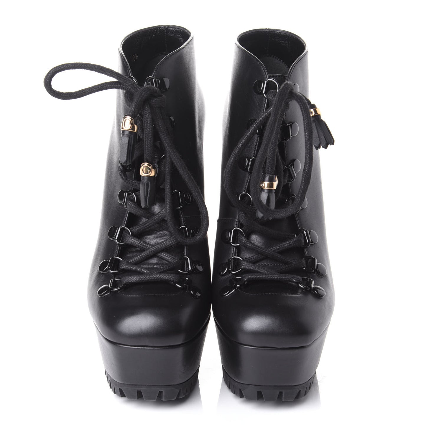 Calfskin Combat Platform Ankle Boots 38.5 Black