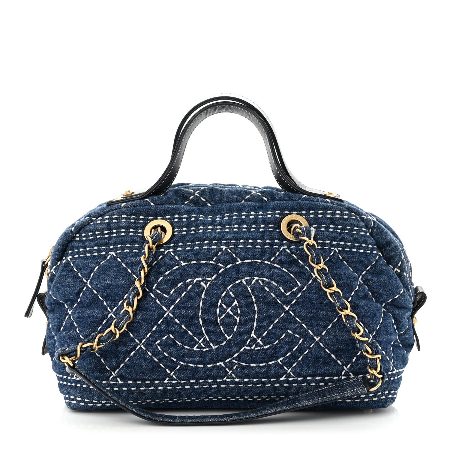 Chanel Denim Quilted CC Denim Trip Bowling Bag Blue 1 of 11