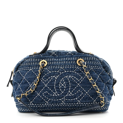 Chanel Denim Quilted CC Denim Trip Bowling Bag Blue 1 of 11