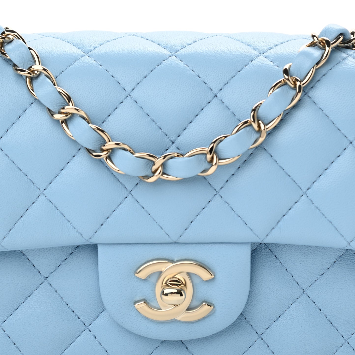 Lambskin Quilted Mini Rectangular Flap Light Blue