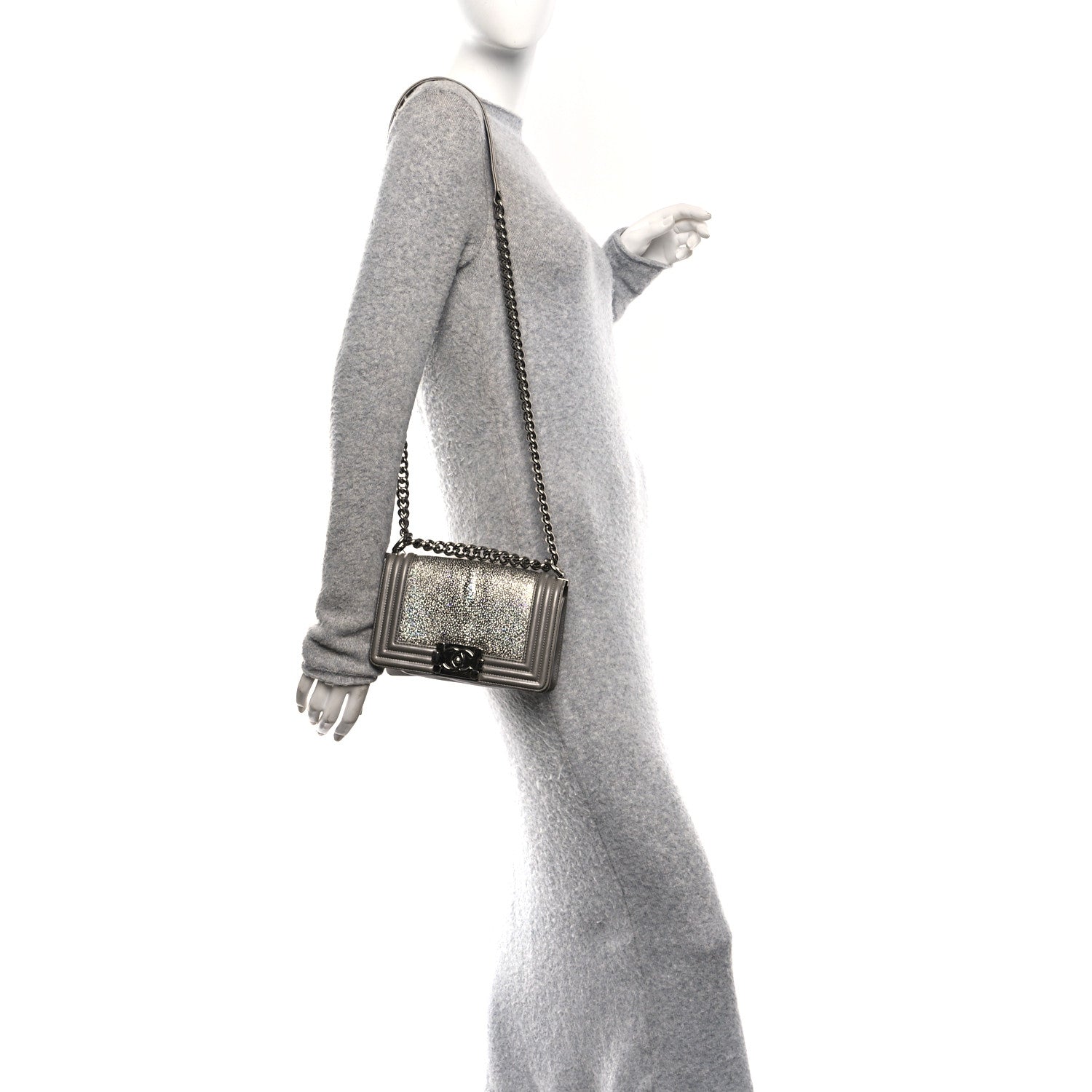 Chanel Galuchat Stingray Small Boy Flap Silver 2 of 11