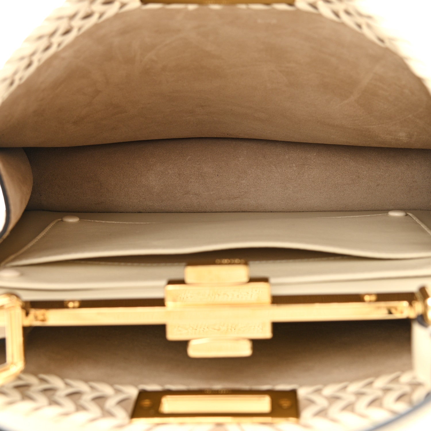 Fendi Vitello King Ceylon Shiny Nappa Woven Medium Peekaboo I SEE U Satchel White Ice 5 of 11