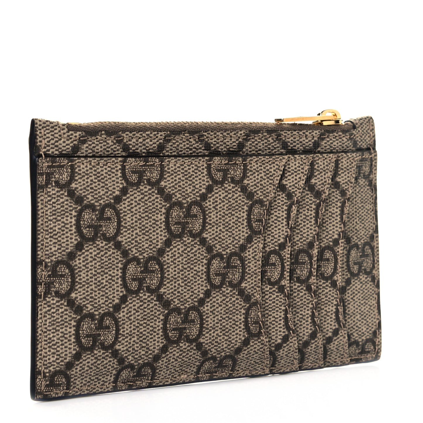 X BALENCIAGA GG Supreme Monogram Zip Card Case Beige Ebony