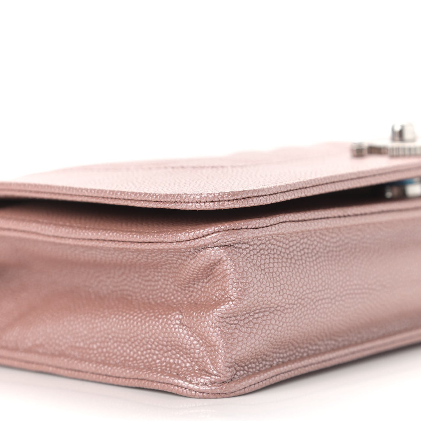 Metallic Caviar Chevron Quilted Vintage Mademoiselle Wallet On Chain WOC Pink