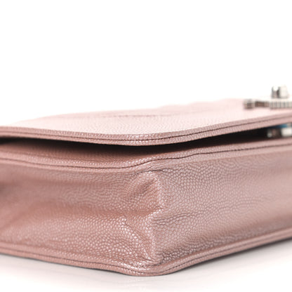 Chanel Metallic Caviar Chevron Quilted Vintage Mademoiselle Wallet On Chain WOC Pink 10 of 12