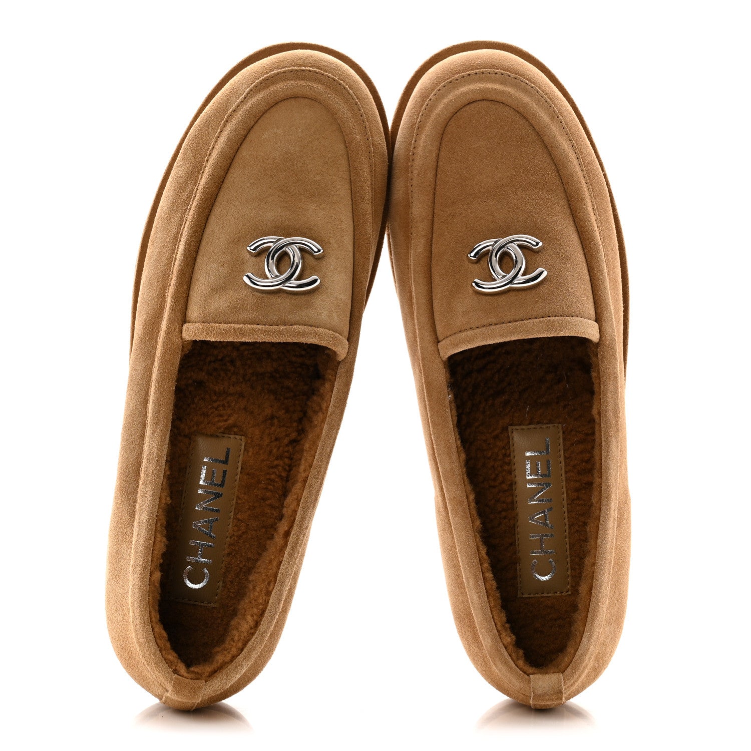 Chanel Suede Calfskin CC Loafers 38.5 Dark Beige 2 of 13