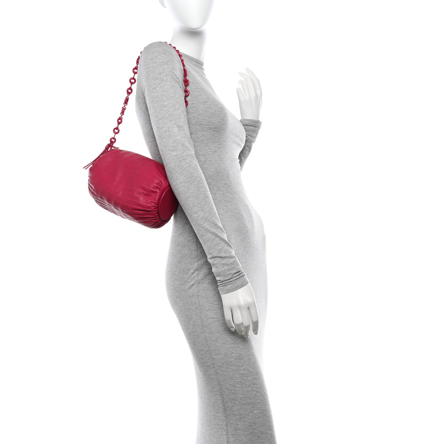 Loewe Lambskin Pleated Bracelet Pouch Chain Shoulder Bag Ruby Red Glaze 2 of 9