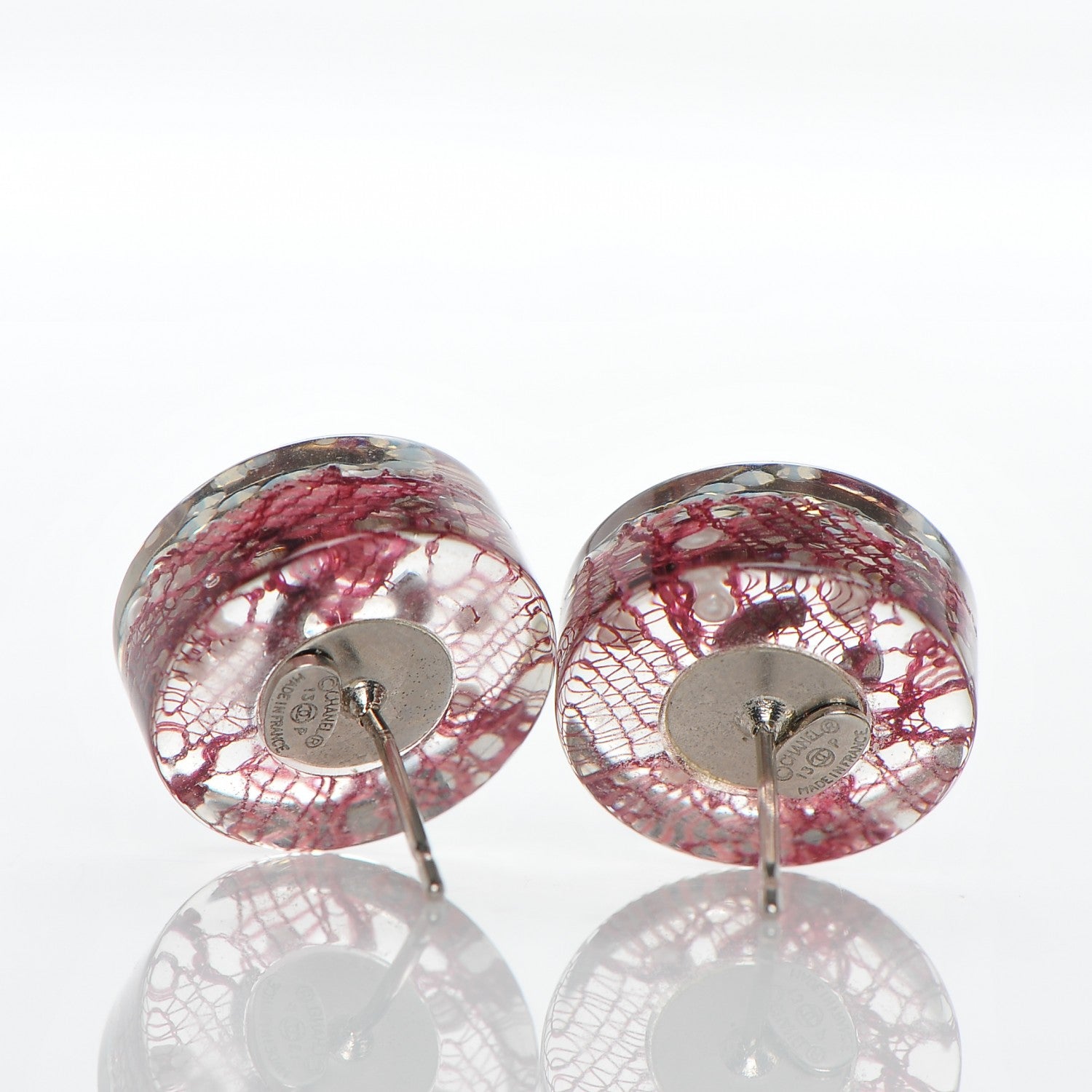 Chanel Resin Lace Pearl CC Earrings Pink 3 of 4