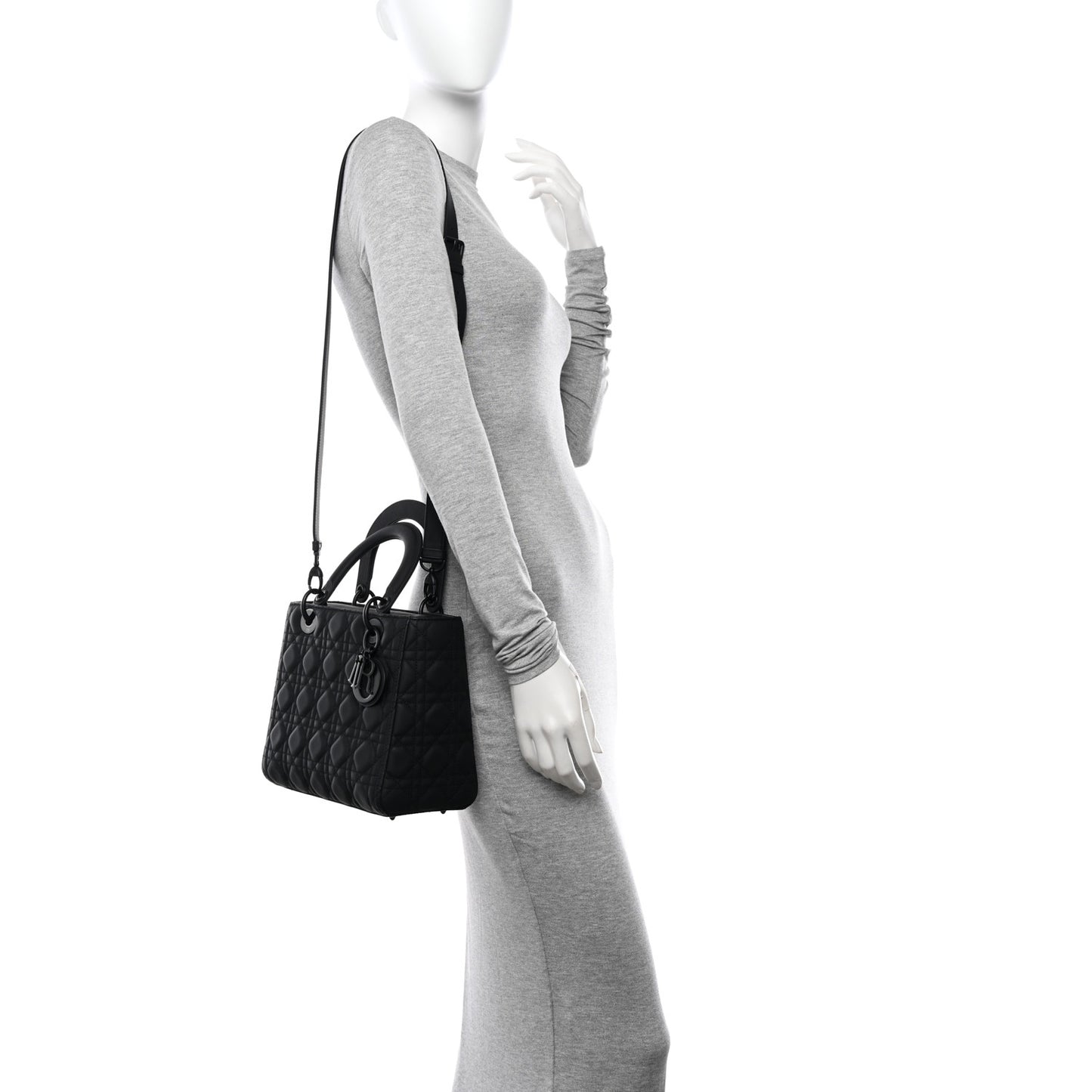 Ultra Matte Calfskin Cannage Medium Lady Dior Black
