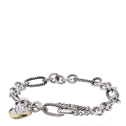 David Yurman Sterling Silver 18K Yellow Gold Cable Heart Charm Bracelet 1 of 4