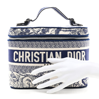 Christian Dior Canvas Embroidered Toile De Jouy Diortravel Vanity Case Blue 2 of 9
