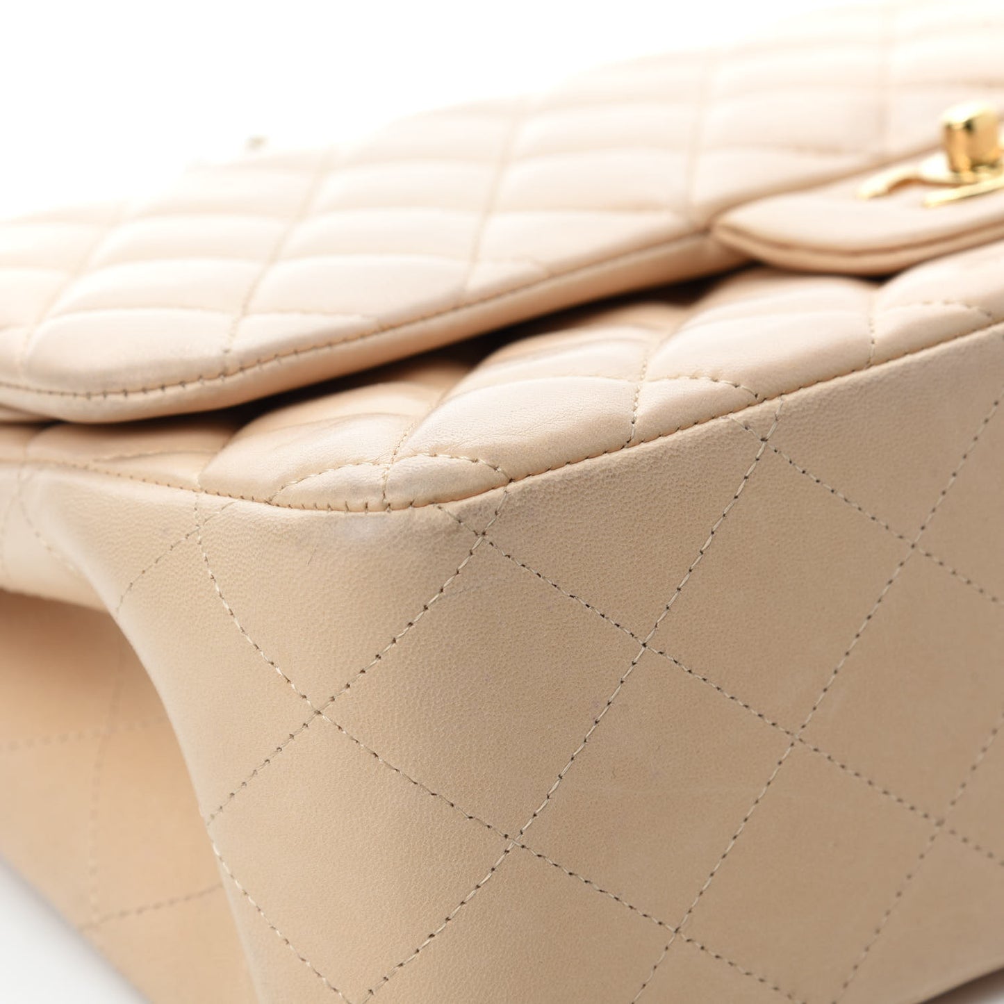 Lambskin Quilted Jumbo Double Flap Beige Clair
