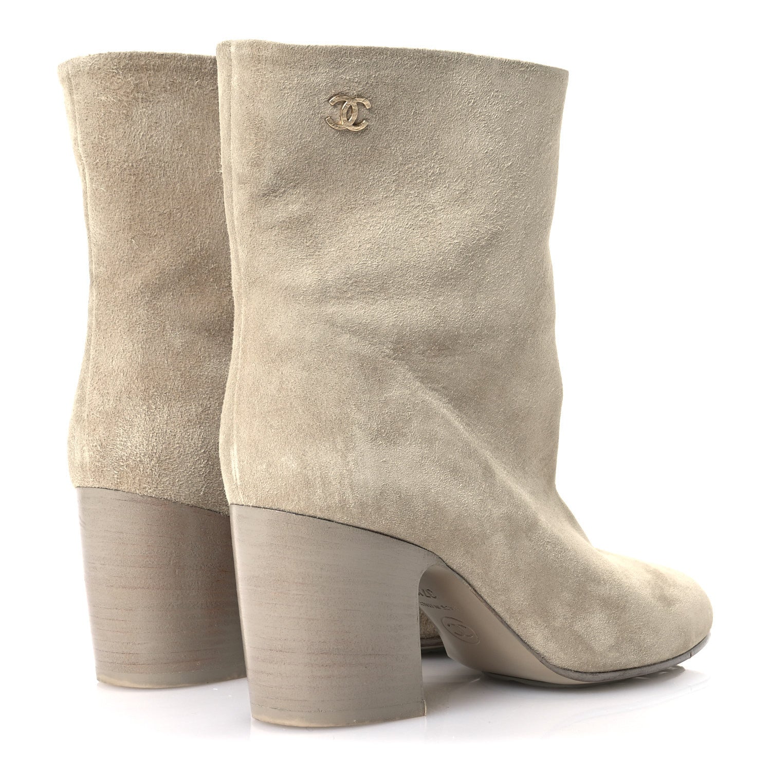 Chanel Suede Calfskin CC Short Boots 37.5 Beige 5 of 8