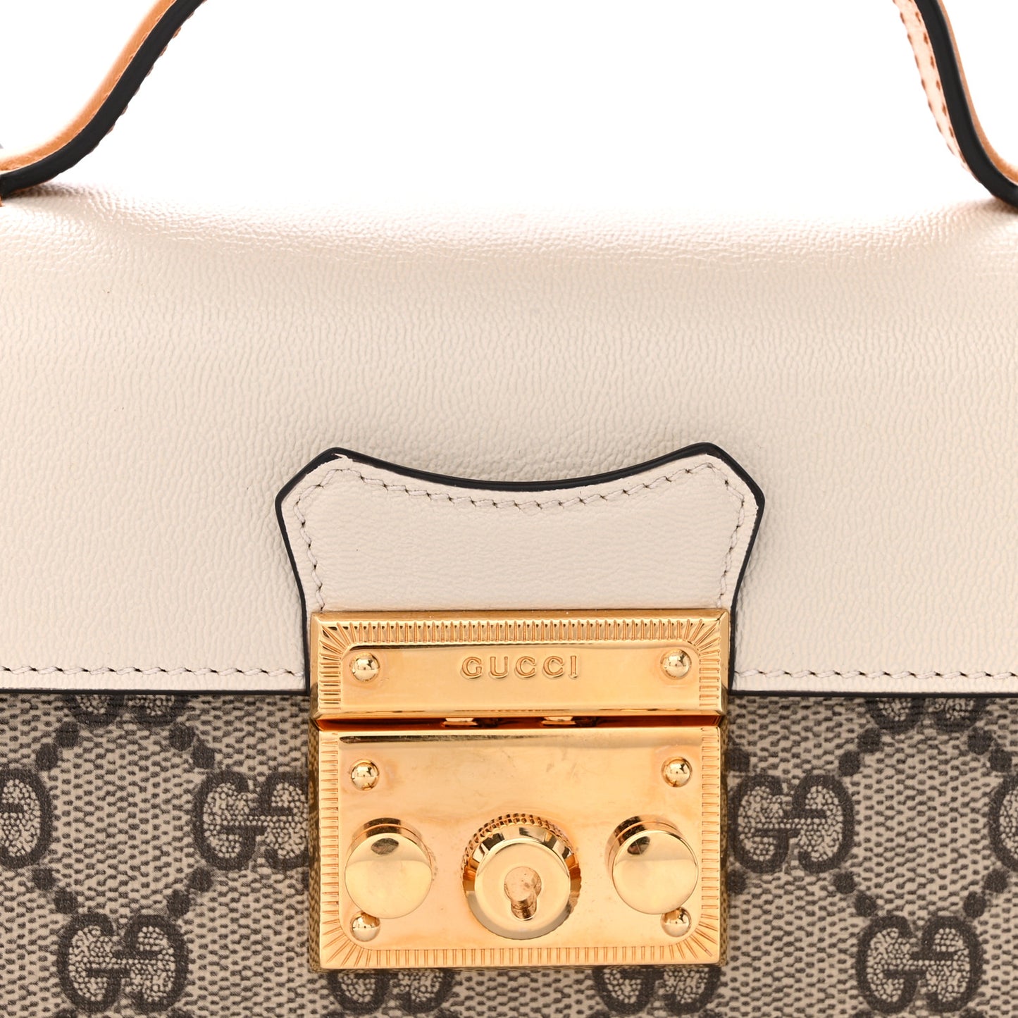 GG Supreme Monogram New Sakai Calfskin Mini Padlock Top Handle Shoulder Bag Beige Ebony Mystic White Sun Oil