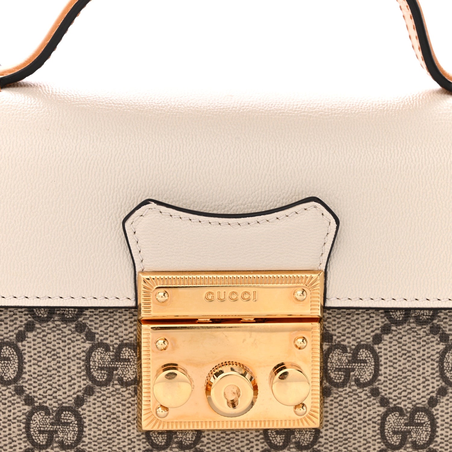 Gucci GG Supreme Monogram New Sakai Calfskin Mini Padlock Top Handle Shoulder Bag Beige Ebony Mystic White Sun Oil 8 of 11