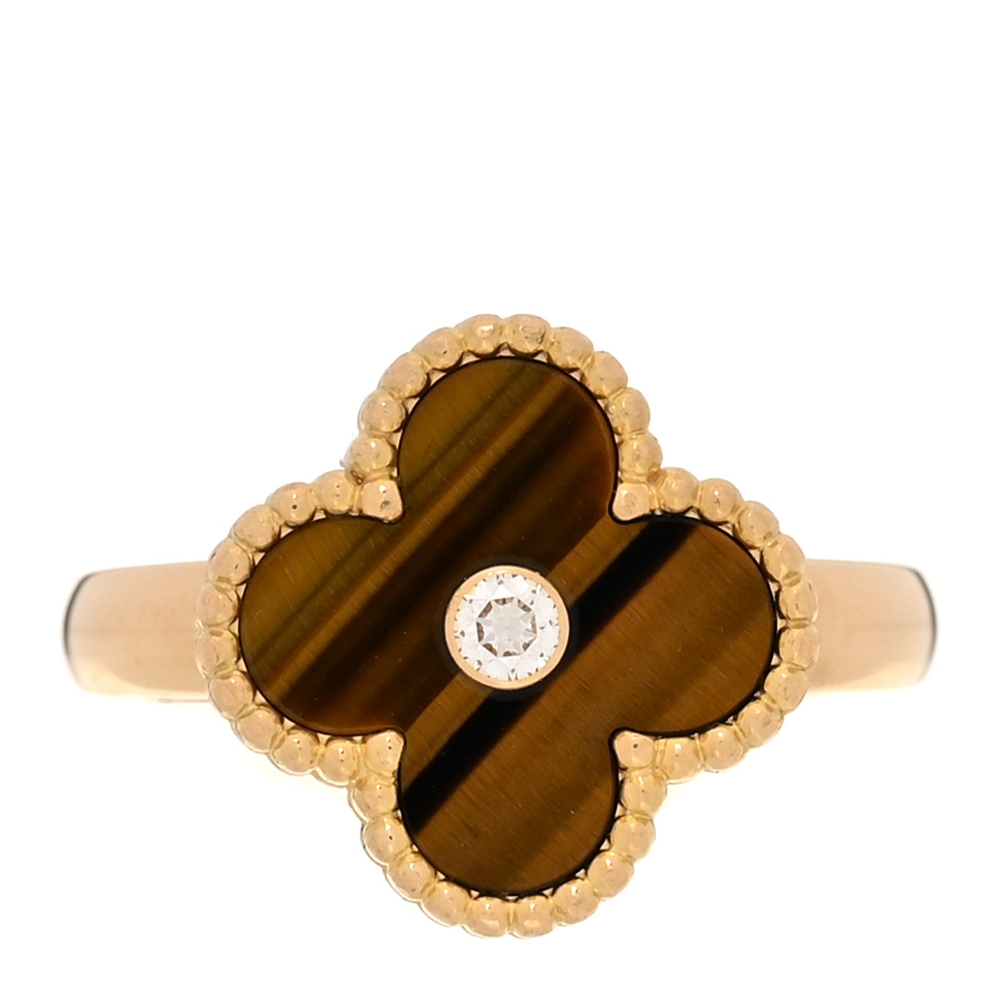 18K Yellow Gold Diamond Tigers Eye Vintage Alhambra Ring 55 7.25