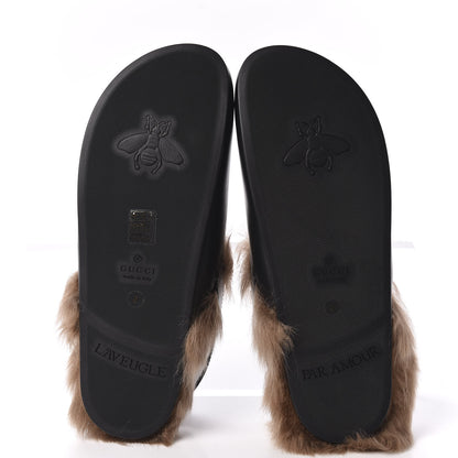 Gucci Calfskin Fur Mens Horsebit River Slingback Slippers 8 Black 6 of 8