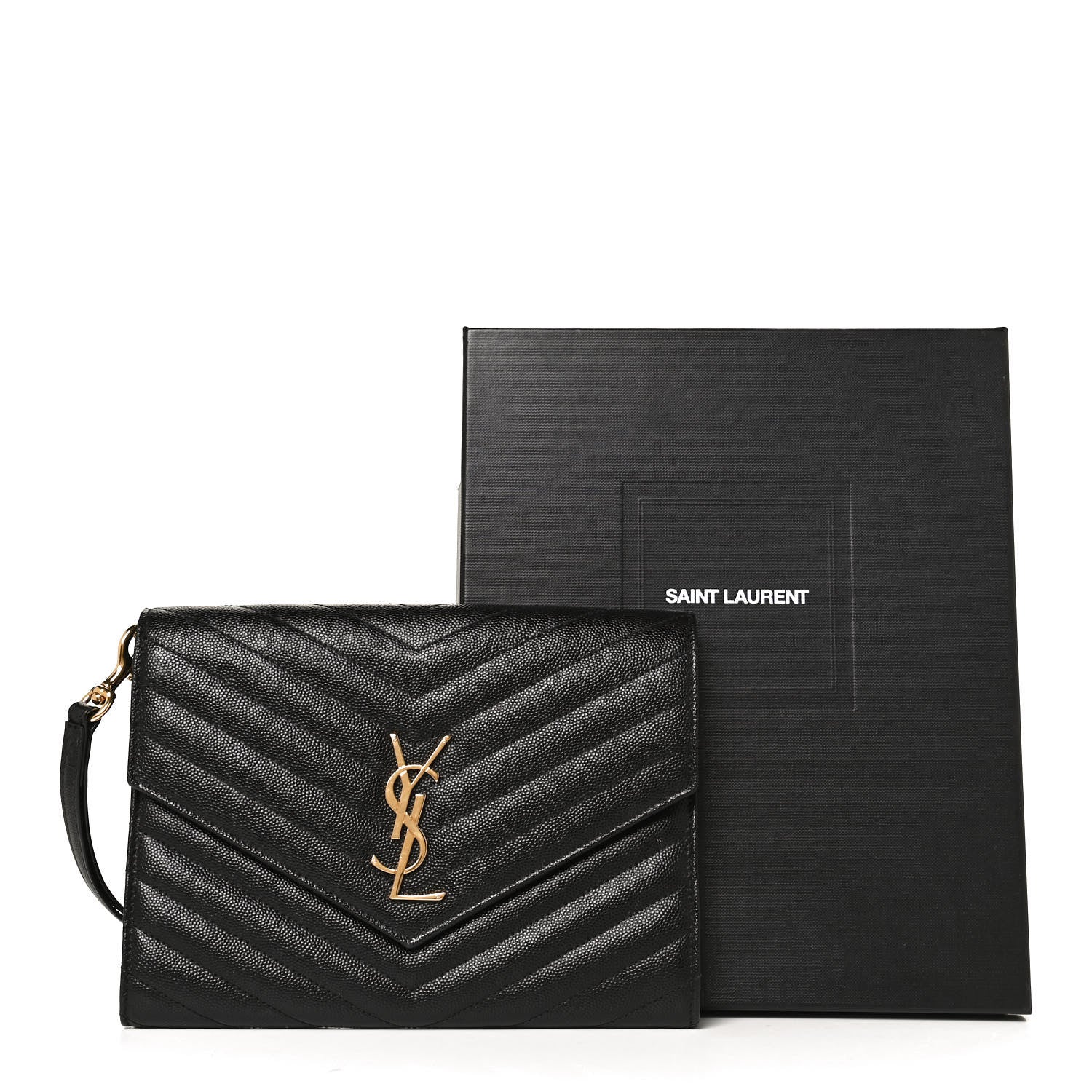 Saint Laurent Grain De Poudre Matelasse Chevron Monogram Envelope Clutch Black 7 of 7