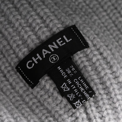 Chanel Wool Cashmere CC Beanie Hat Light Grey Fuchsia 10 of 10