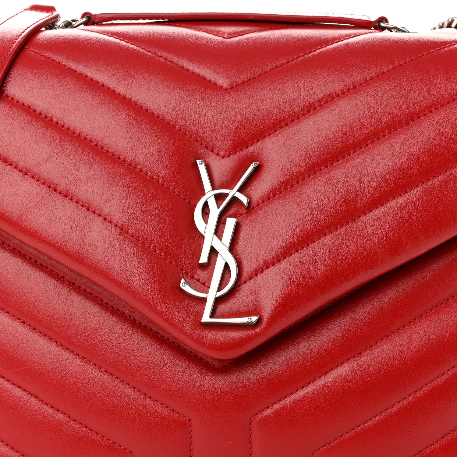 Saint Laurent Calfskin Y Quilted Monogram Medium Loulou Chain Satchel Lipstick Red 9 of 11