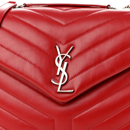 Saint Laurent Calfskin Y Quilted Monogram Medium Loulou Chain Satchel Lipstick Red 9 of 11