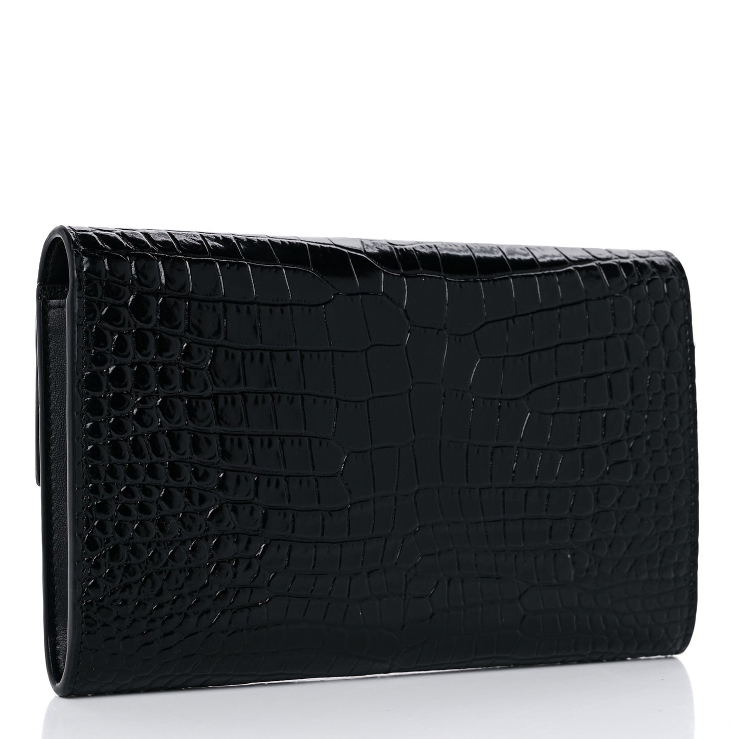 Calfskin Crocodile Embossed Monogram Uptown Chain Wallet Black