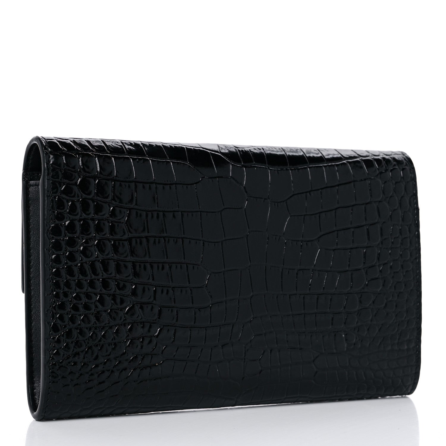 Saint Laurent Calfskin Crocodile Embossed Monogram Uptown Chain Wallet Black 4 of 11