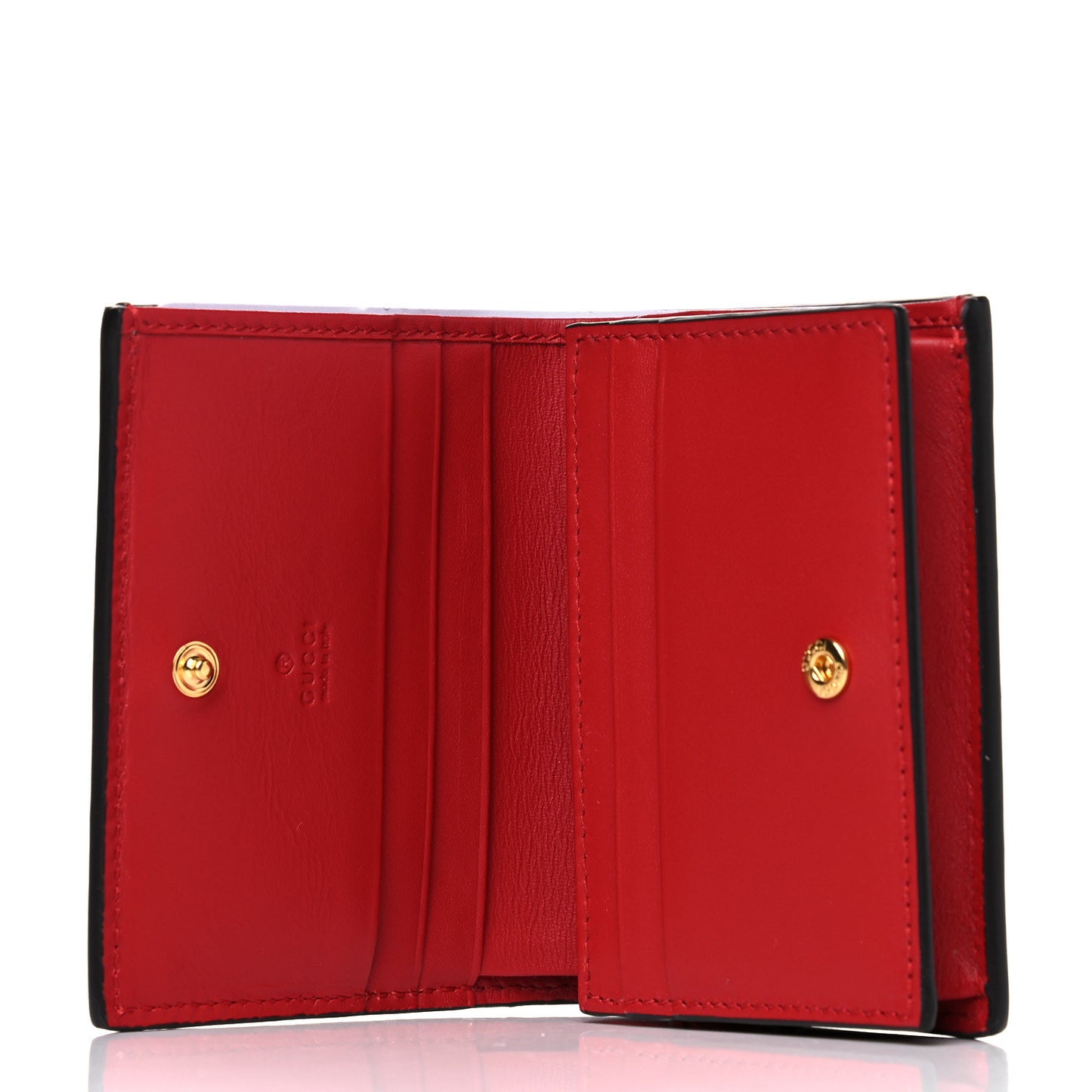 GG Supreme Monogram Bosco Patch Card Case Wallet Beige Malva Hibiscus Red