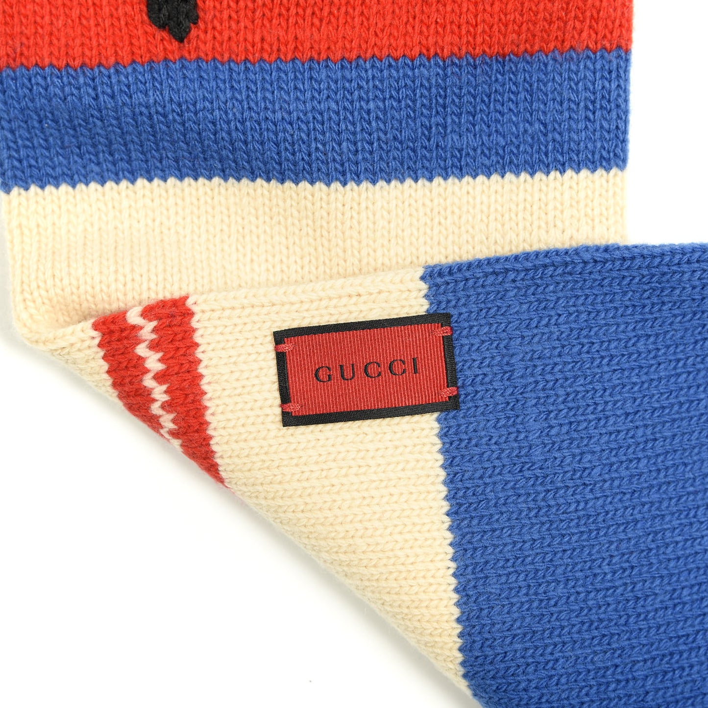 Wool Knit Shark Striped Scarf Blue Beige Red
