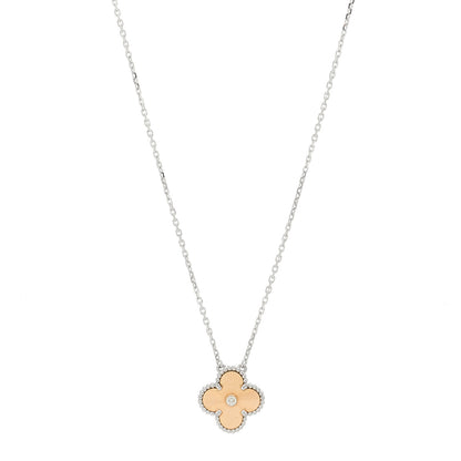 Van Cleef & Arpels 18K White Rose Gold Diamond Guilloche Vintage Alhambra Pendant Necklace 1 of 5
