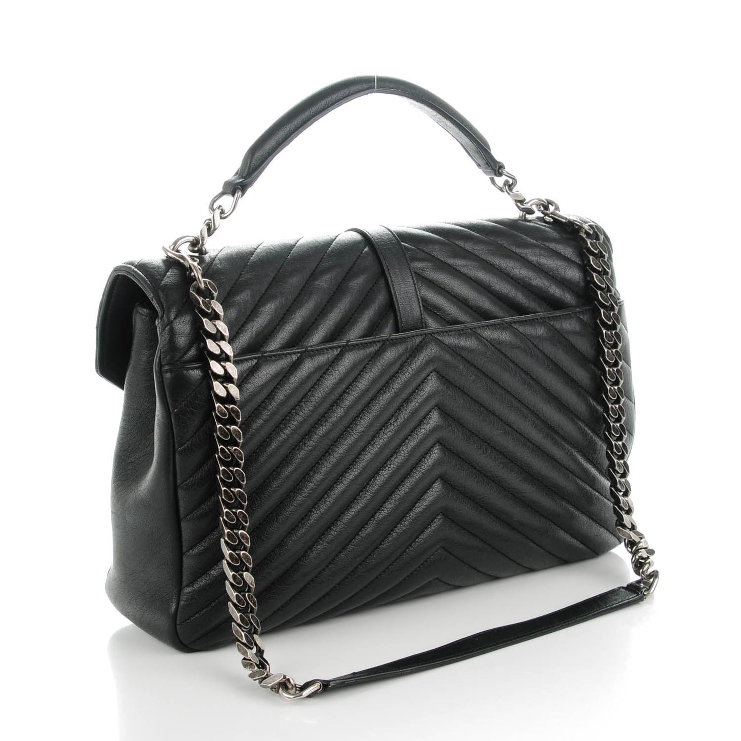 Sheepskin Matelasse Chevron Monogram Large College Satchel Black