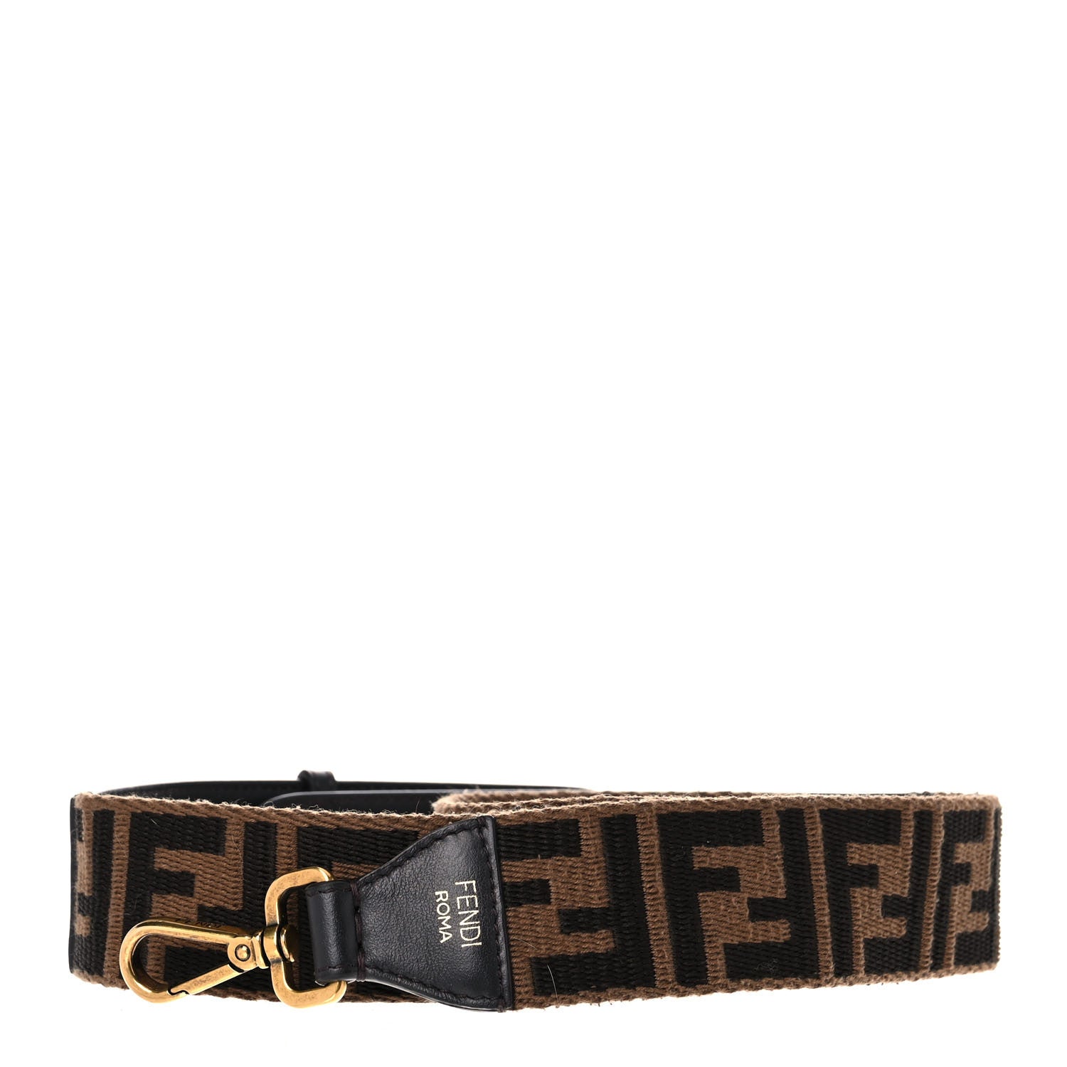 Fendi Ribbon Vitello Century FF 1974 Flat Studded Strap You Fango Marrone Ebano 1 of 8