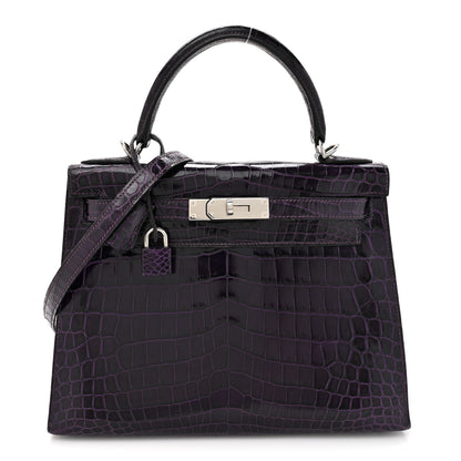 Hermes Shiny Niloticus Crocodile Kelly Sellier 28 Amethyst 2 of 23