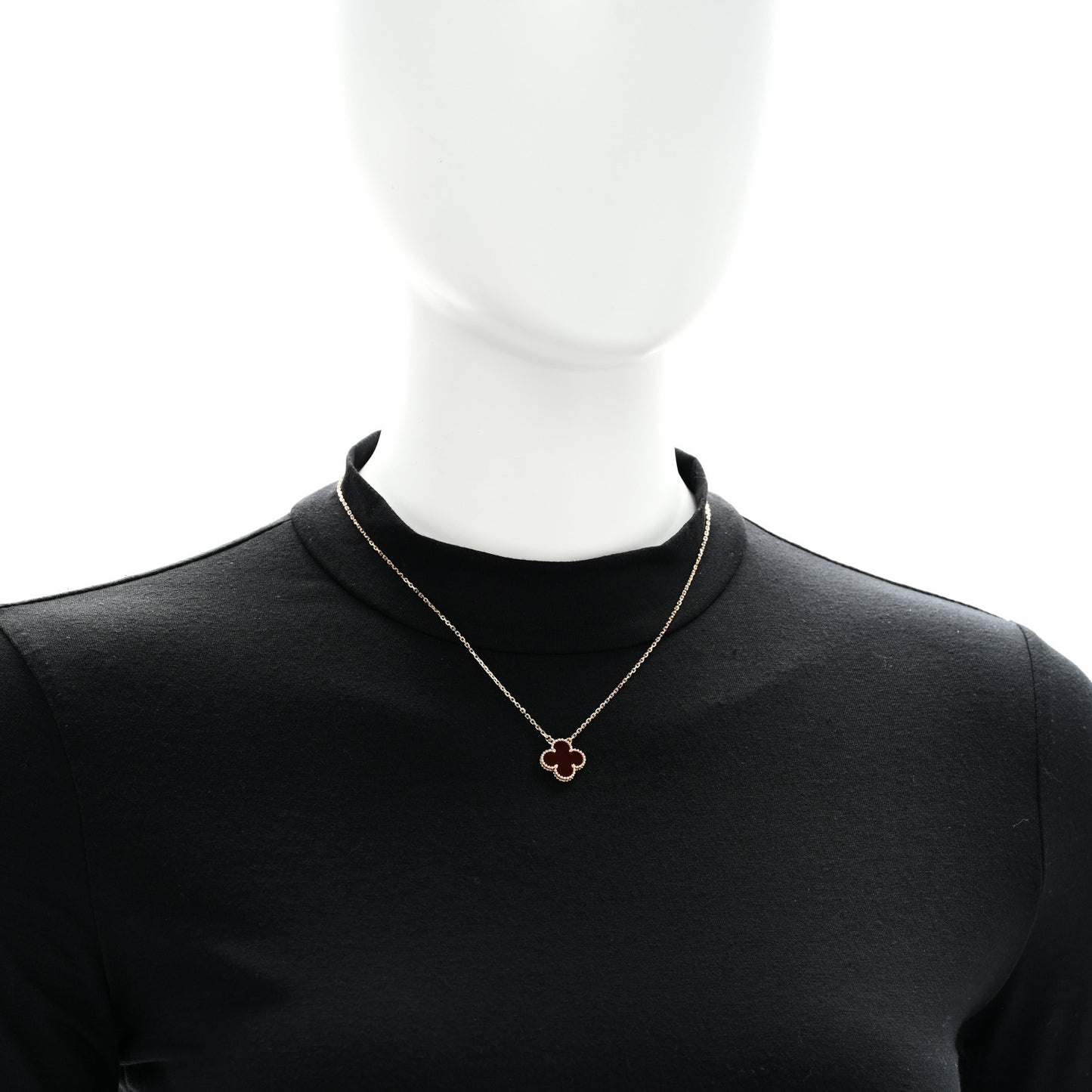 18K Yellow Gold Carnelian Vintage Alhambra Pendant Necklace