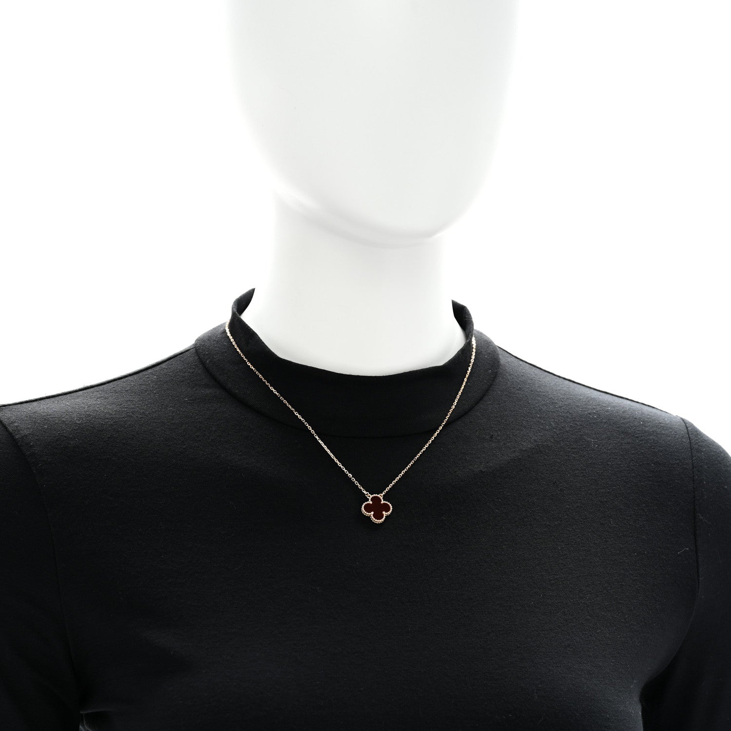 Van Cleef & Arpels 18K Yellow Gold Carnelian Vintage Alhambra Pendant Necklace 2 of 6