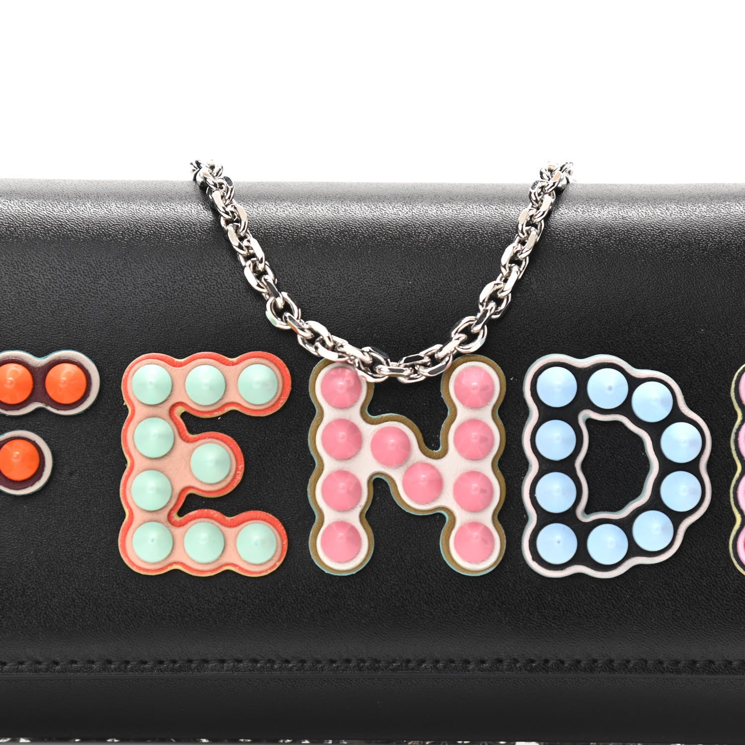 Fendi Vitello Liberty Fun Fair Studded Continental Wallet On Chain Black Multicolor 7 of 10