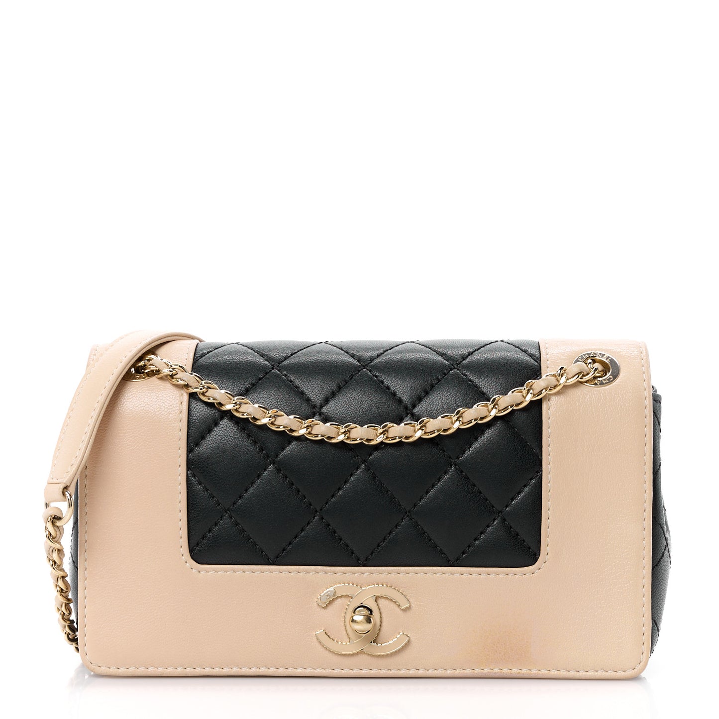 Sheepskin Quilted Small Vintage Mademoiselle Flap Beige Black