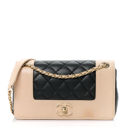 Chanel Sheepskin Quilted Small Vintage Mademoiselle Flap Beige Black 1 of 11