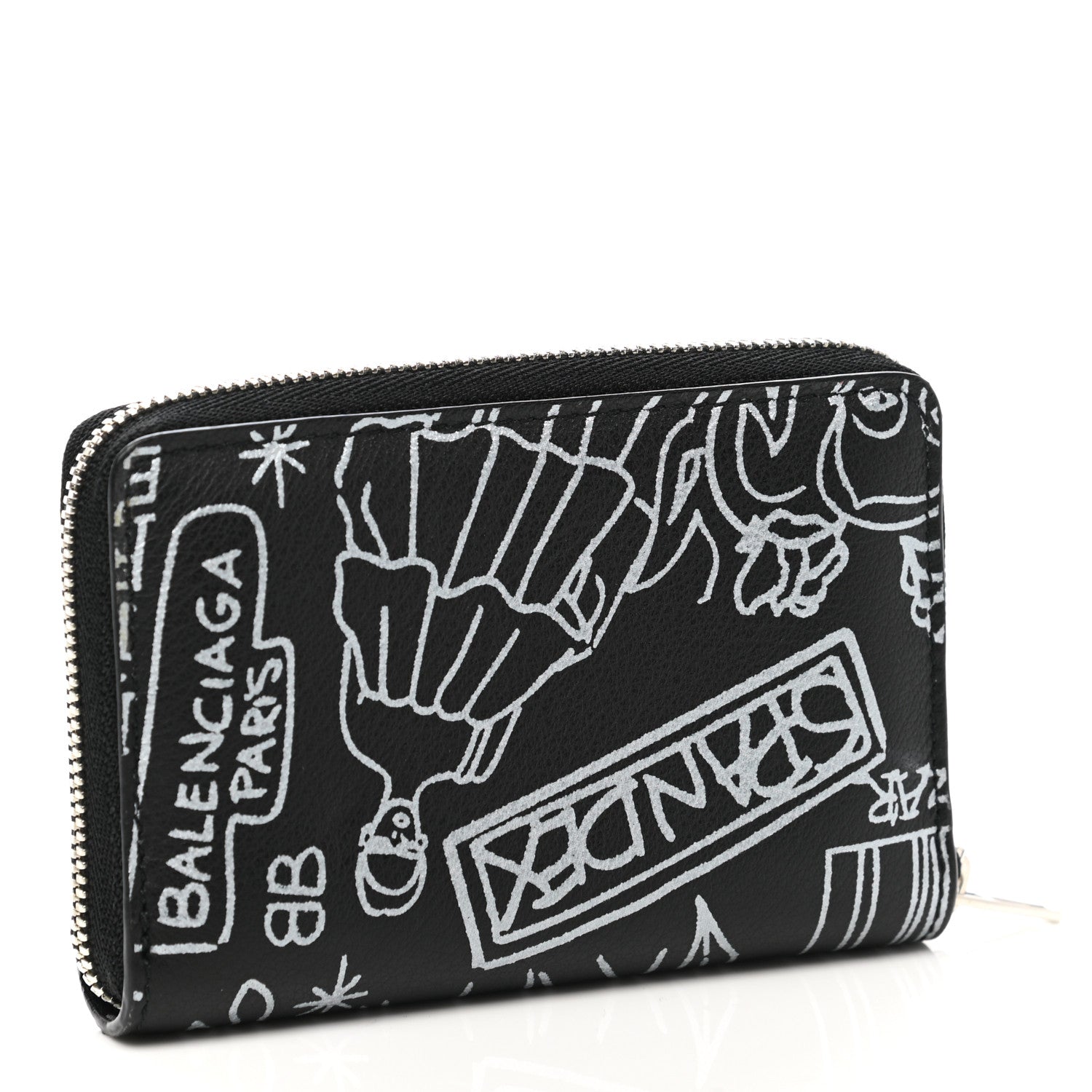Balenciaga Calfskin Printed Tattoo Everyday Continental Mini Zip Around Wallet Black 3 of 6